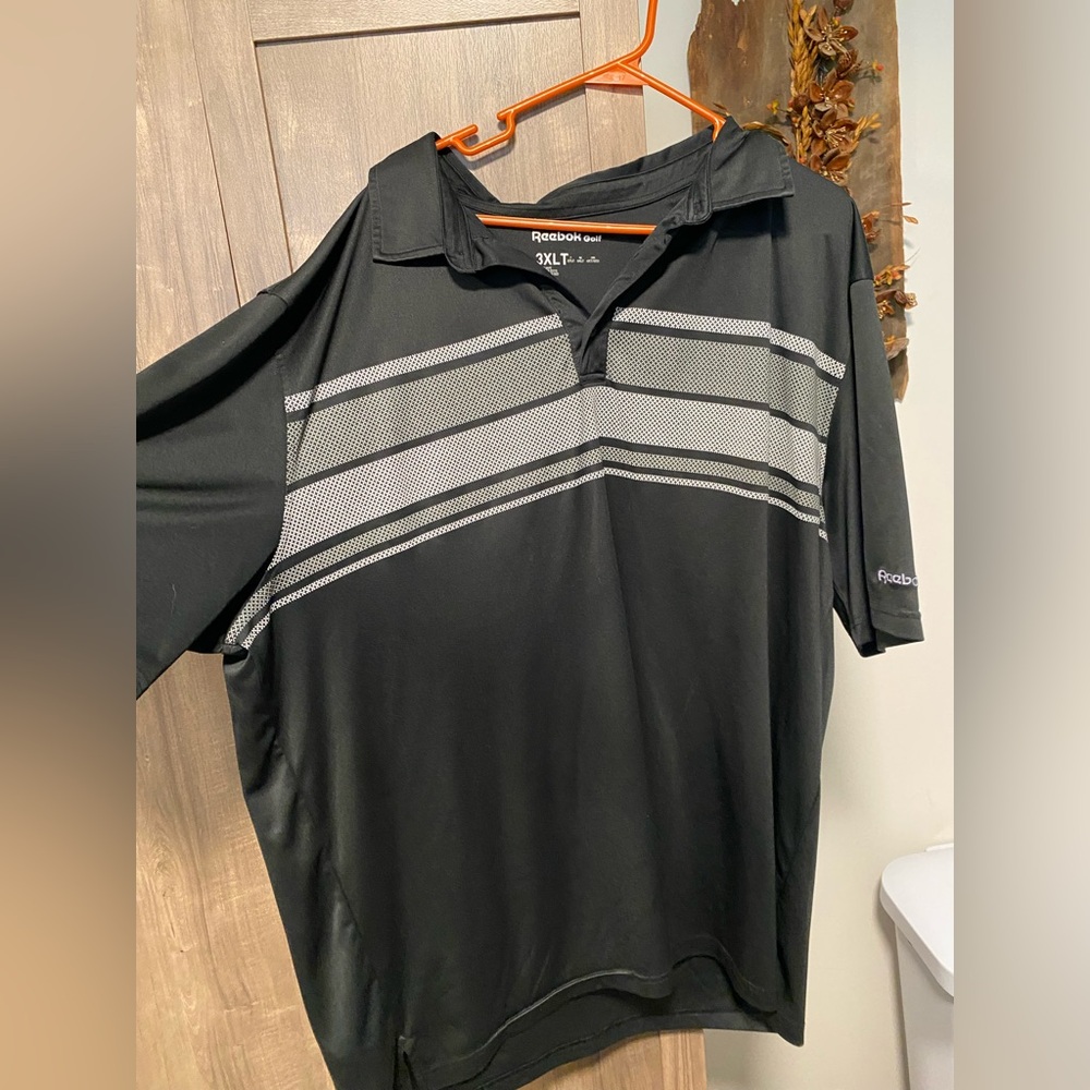 Reebok Men's 3XLT Black Polo with Gray Stripes